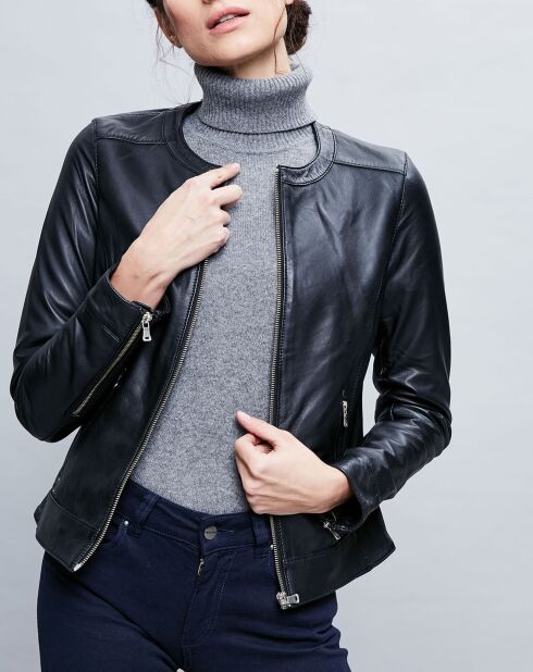 Veste en Cuir Basilea noire