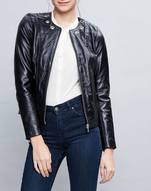Veste en Cuir Cécile noire