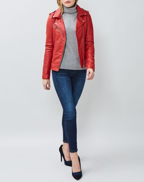 Veste en Cuir Hortence rouge