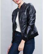 Veste en Cuir Olive noire