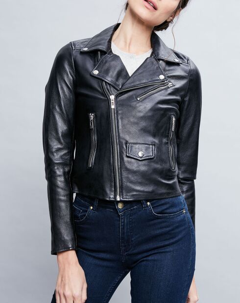 Veste en Cuir Ornella noire