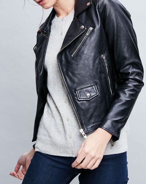 Veste en Cuir Ornella noire