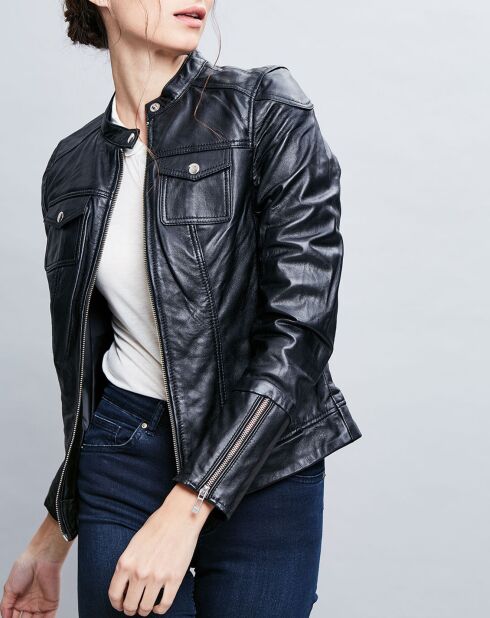 Veste en Cuir Prescillia noire