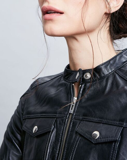 Veste en Cuir Prescillia noire