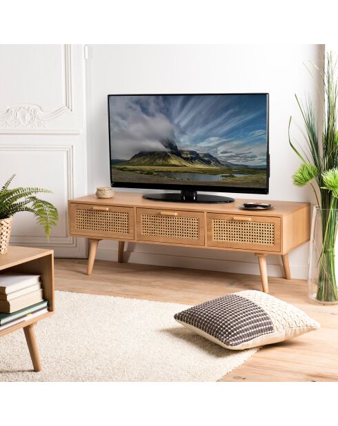 Meuble TV Rodrigo 3 Tiroirs Bois Clair - 120x40x40 cm