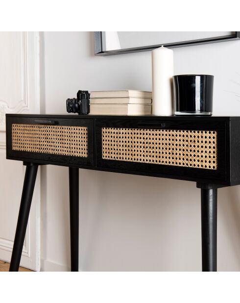 Console Angelo 2 Tiroirs Bois/noir - 110x33x81.5 cm