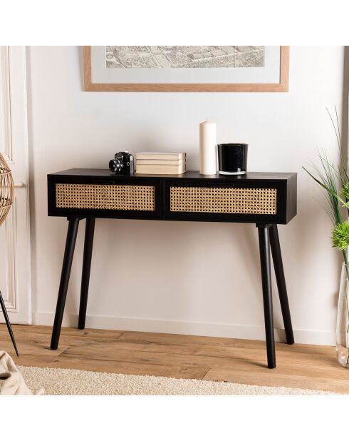 Console Angelo 2 Tiroirs Bois/noir - 110x33x81.5 cm