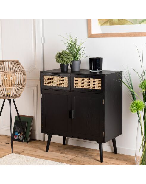 Buffet Angelo 2 Tiroirs . 2 Portes Bois/noir - 75x38x85.5 cm