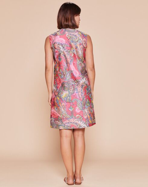 Robe courte droite Florette tresse fantaisie & perles à l'encolure rose