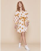 Robe Fluidite-D courte petits volants ajourés écrue