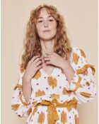 Robe Fluidite-D courte petits volants ajourés écrue