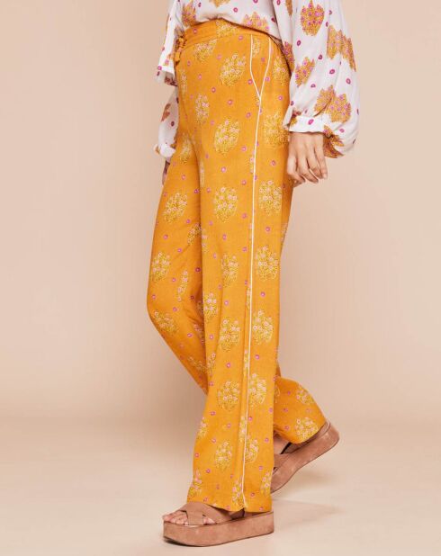 Pantalon Calais-D fluide taille élastique imprimé fantaisie  jaune