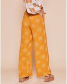 Pantalon Calais-D fluide taille élastique imprimé fantaisie  jaune