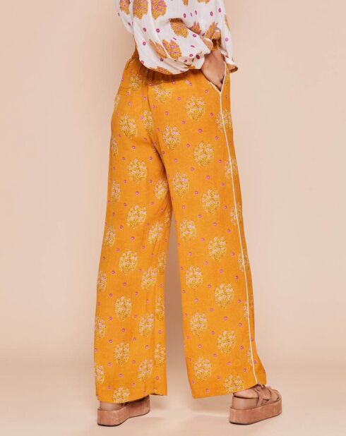 Pantalon Calais-D fluide taille élastique imprimé fantaisie  jaune