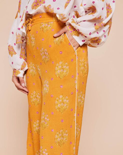 Pantalon Calais-D fluide taille élastique imprimé fantaisie  jaune