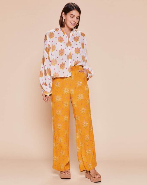 Pantalon Calais-D fluide taille élastique imprimé fantaisie  jaune