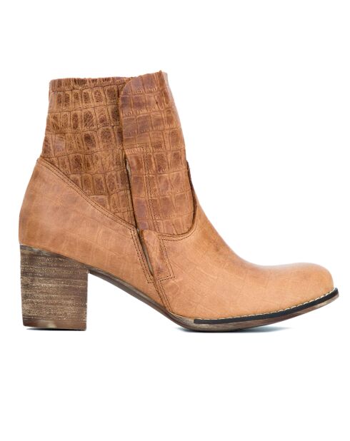 Bottines en Cuir Tina imprimées croco camel - Talon 6.5 cm