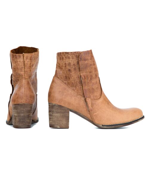 Bottines en Cuir Tina imprimées croco camel - Talon 6.5 cm