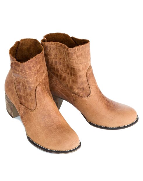 Bottines en Cuir Tina imprimées croco camel - Talon 6.5 cm
