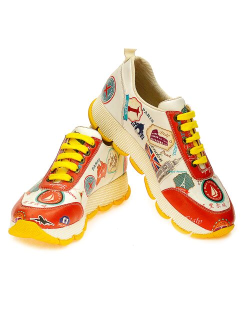 Baskets basses Bon Voyage beige/rouge/jaune