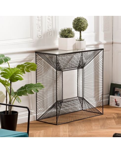 Console en métal avec plateau verre noire - 80.5x35.5x81 cm