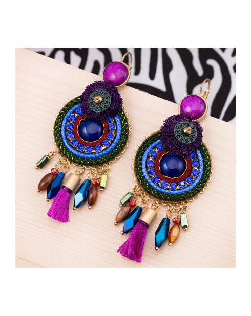 Boucles d'oreilles Bombay dorées à l'or fin multicolores