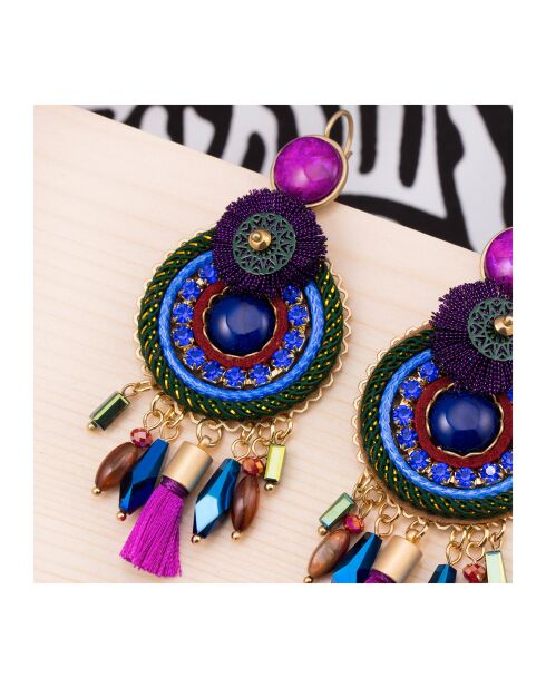Boucles d'oreilles Bombay dorées à l'or fin multicolores