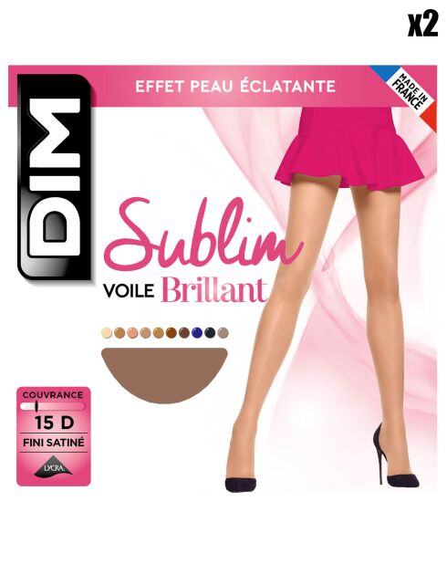2 Collants Sublim Voile Brillant 15 deniers gazelle