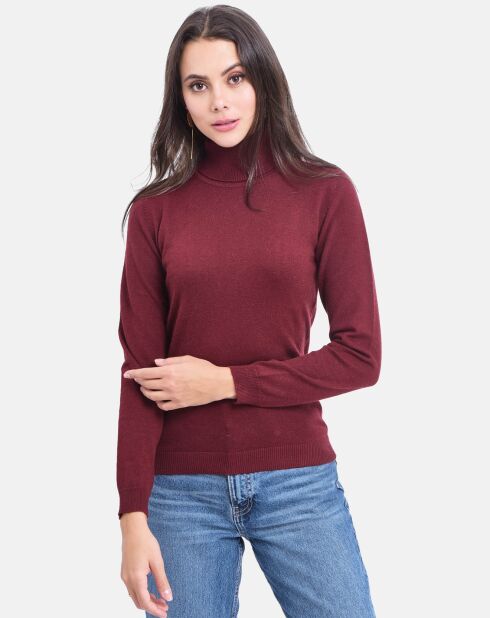 Pull en Cachemire & Soie mélangés Col roulé bordeaux