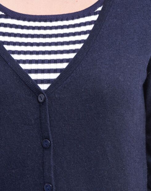 Cardigan en Cachemire & Soie mélangés Boutonné bleu nuit