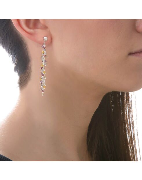 Boucles d'oreilles Pendantes en Argent & Pierres naturelles multicolores