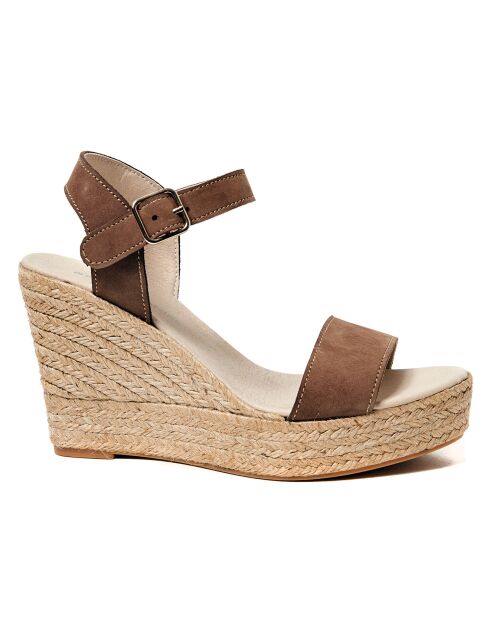 Sandales en Velours de Cuir Pauline taupe - Talon 10 cm