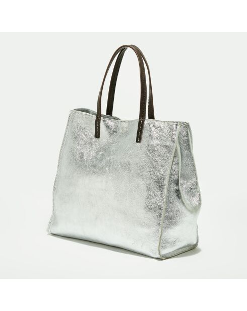 Sac cabas Neva en Cuir argenté - 11x17x34.5 cm