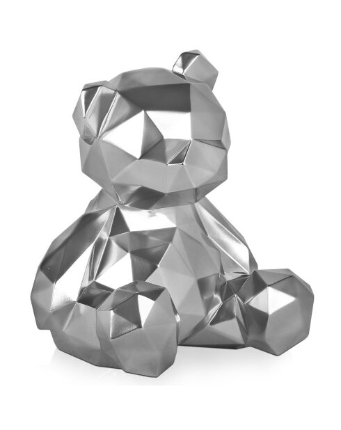 Sculpture en résine Ourson à facette argentée - 30x28x23 cm