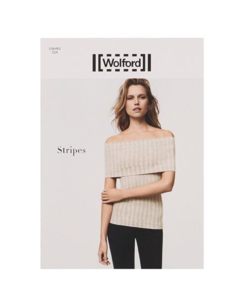 Top Stripes épaules dénudées beige/blanc