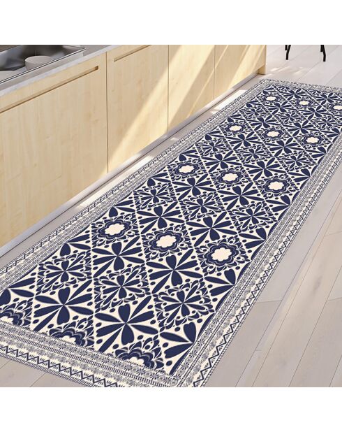 Tapis vinyle Odette beige/bleu - 66x180 cm