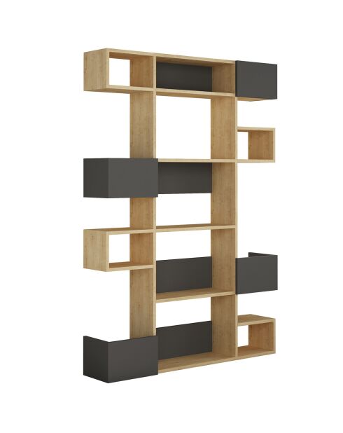 Bibliothèque Niho anthracite/chêne - 120x171x20 cm