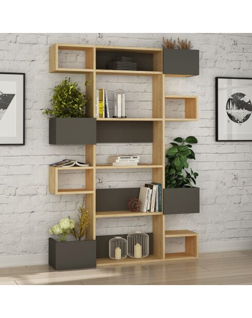 Bibliothèque Niho anthracite/chêne - 120x171x20 cm