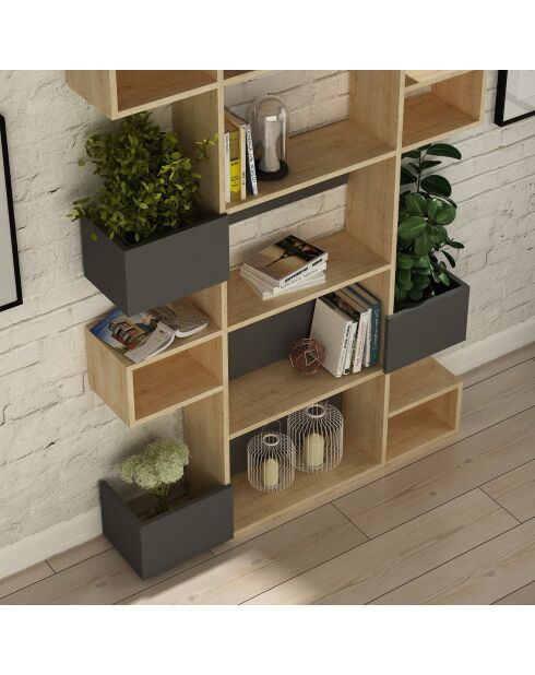 Bibliothèque Niho anthracite/chêne - 120x171x20 cm