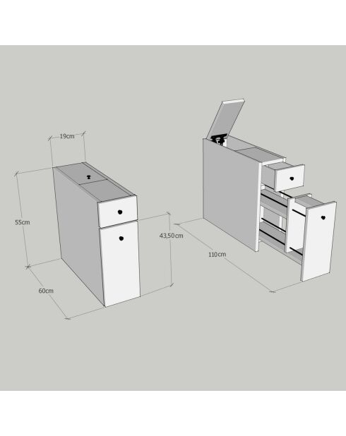 Meuble de rangement Calencia blanc - 19x55x60 cm