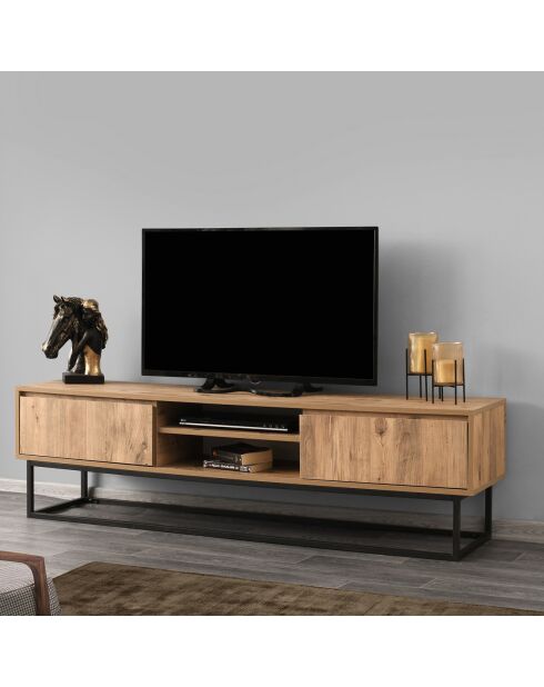 Meuble TV Zoria noir/pin - 180x40x50 cm