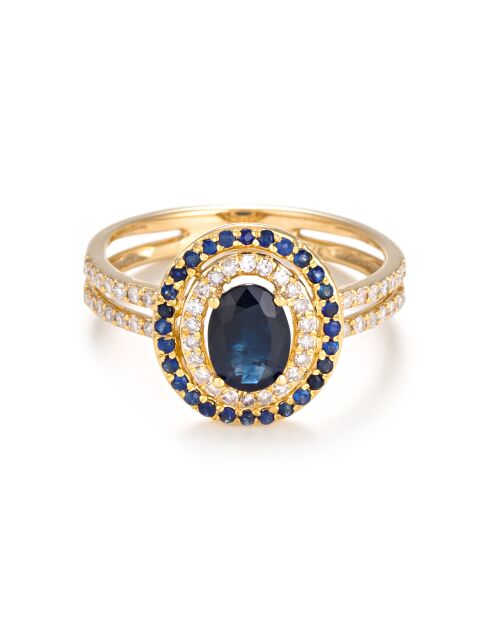 Bague Firenze Diamant 0.25 ct Saphir 0.17 & 1.08 ct or jaune