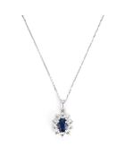 Pendentif Etoile Bleue Saphir 1.1 ct & Topaze Blanche 0.08 ct or blanc
