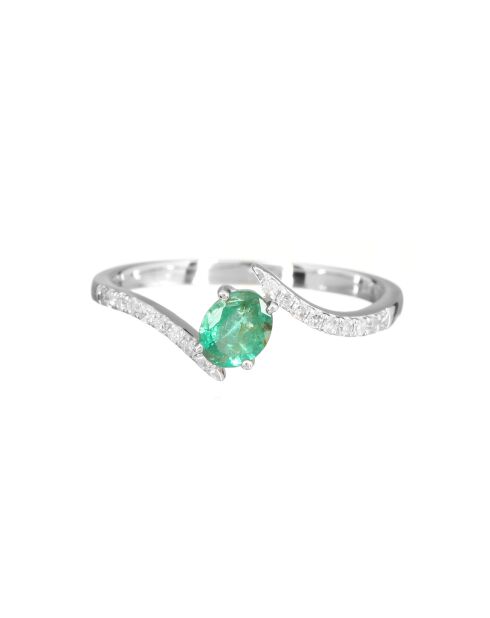 Bague Belle émeraude Diamants 0.09 ct Emeraude 0.35 ct or blanc