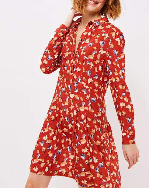 Robe Celia imprimé floral carmin