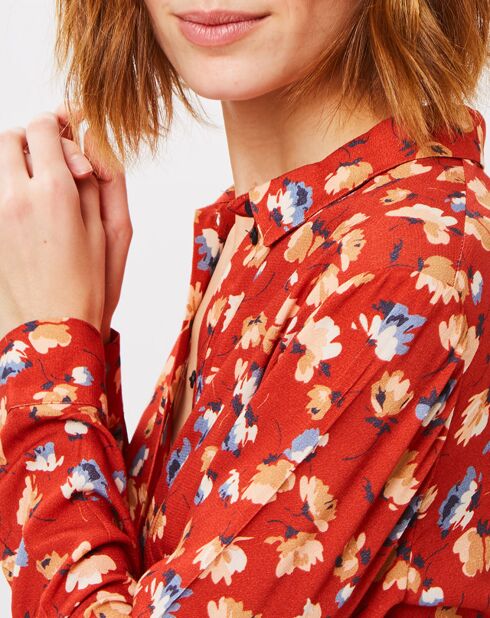 Robe Celia imprimé floral carmin