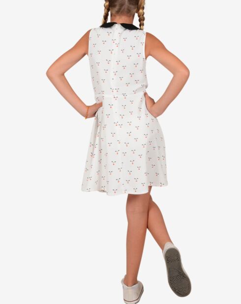 Robe trapèze à col claudine blanc/rouge