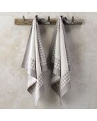 2 Torchons Pied de Poule beige/gris - 66x66 cm