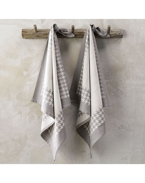 2 Geschirrtücher mit Hahnentrittmuster beige/grau - 66x66 cm