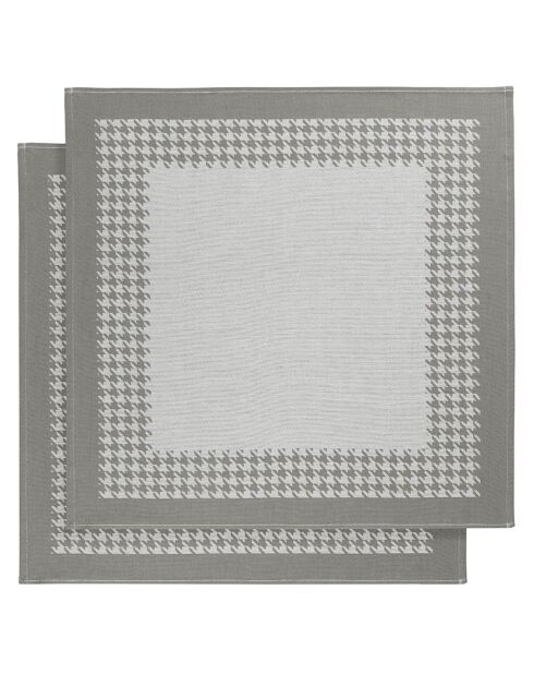 2 Torchons Pied de Poule beige/gris - 66x66 cm